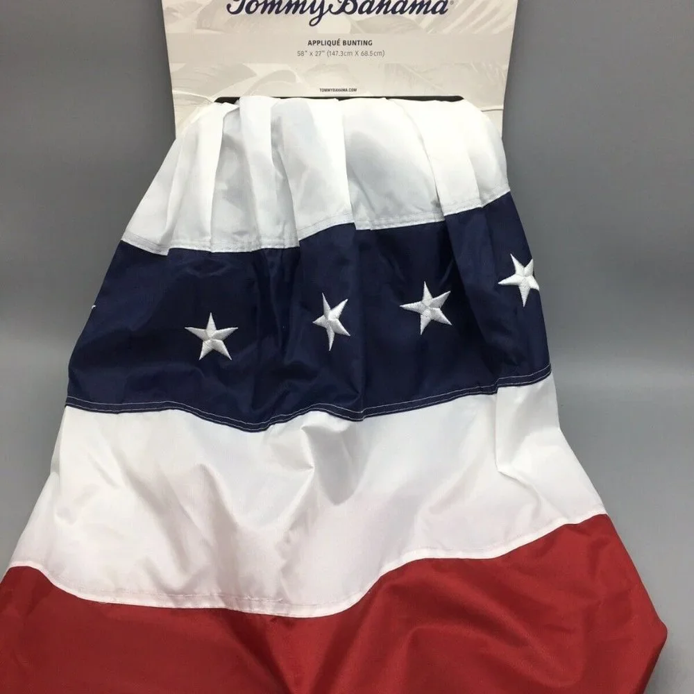 x3 Tommy Bahama Bunting Set Embroidered Handcrafted American Flag July 4th 58x27